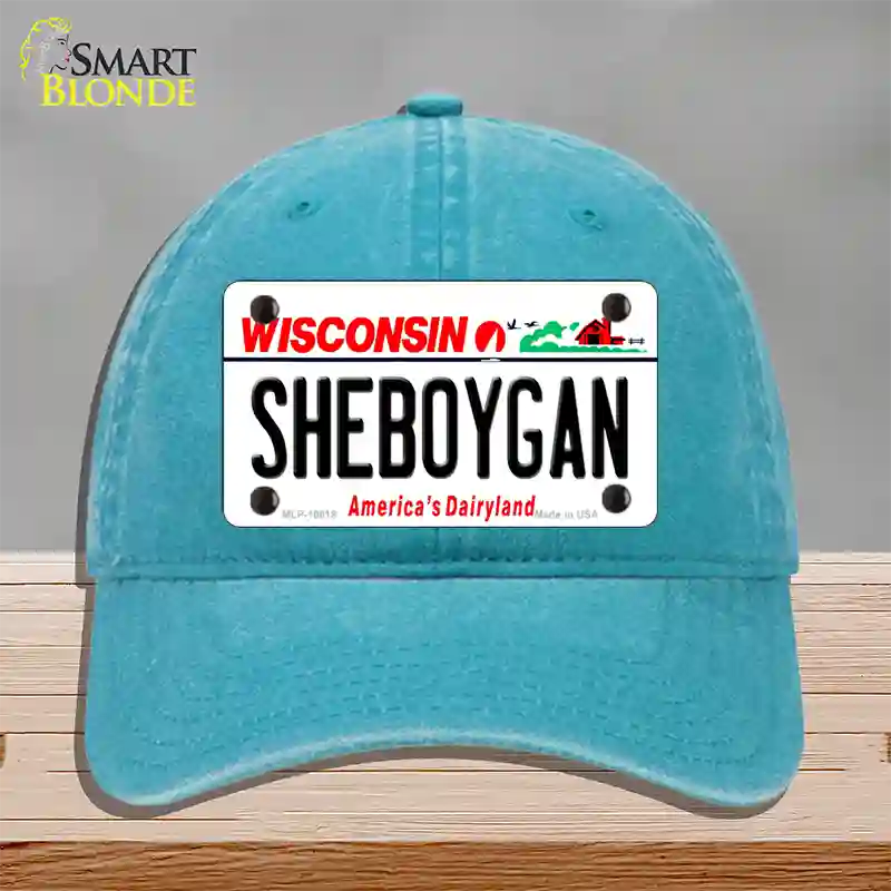 Sheboygan Wisconsin Novelty License Plate Hat Unconstructed Cotton / Lake Blue