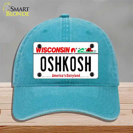 Oshkosh Wisconsin Novelty License Plate Hat Unconstructed Cotton / Lake Blue