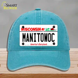 Manitowoc Wisconsin Novelty License Plate Hat Unconstructed Cotton / Lake Blue