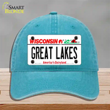 Great Lakes Wisconsin Novelty License Plate Hat Unconstructed Cotton / Lake Blue