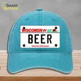 Beer Wisconsin Novelty License Plate Hat Unconstructed Cotton / Lake Blue