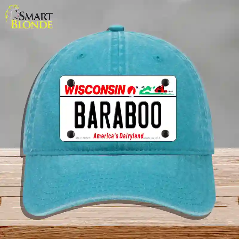 Baraboo Wisconsin Novelty License Plate Hat Unconstructed Cotton / Lake Blue