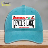 Devils Lake Wisconsin Novelty License Plate Hat Unconstructed Cotton / Lake Blue