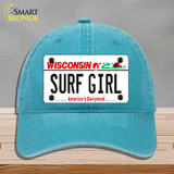 Surf Girl Wisconsin Novelty License Plate Hat Unconstructed Cotton / Lake Blue