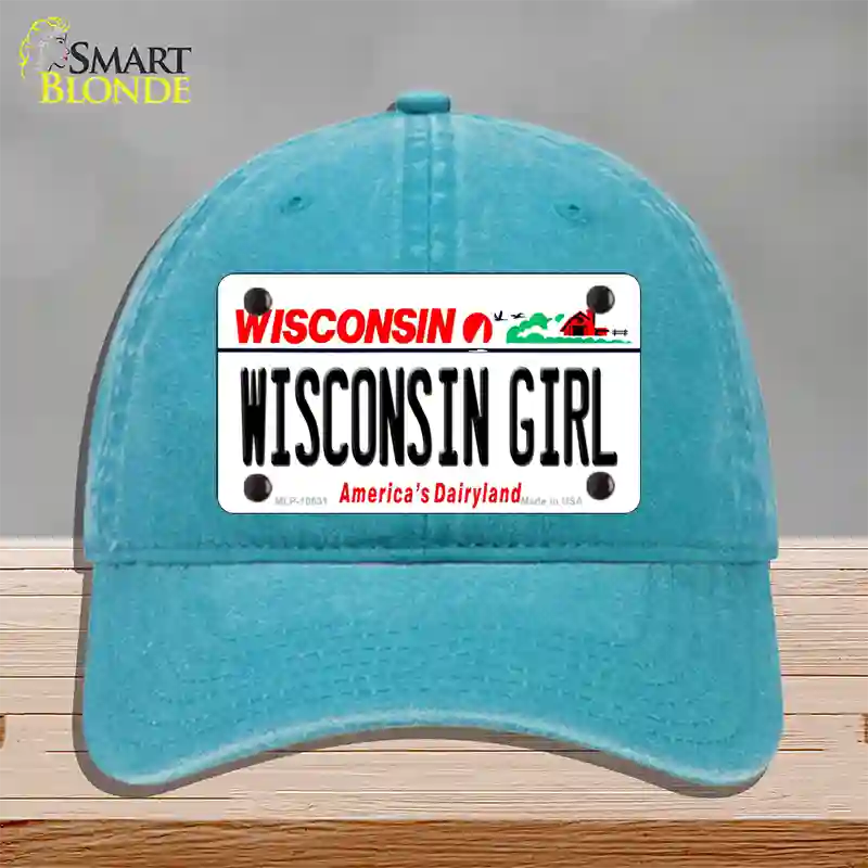 Wisconsin Girl Wisconsin Novelty License Plate Hat Unconstructed Cotton / Lake Blue