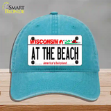 At The Beach Wisconsin Novelty License Plate Hat Unconstructed Cotton / Lake Blue