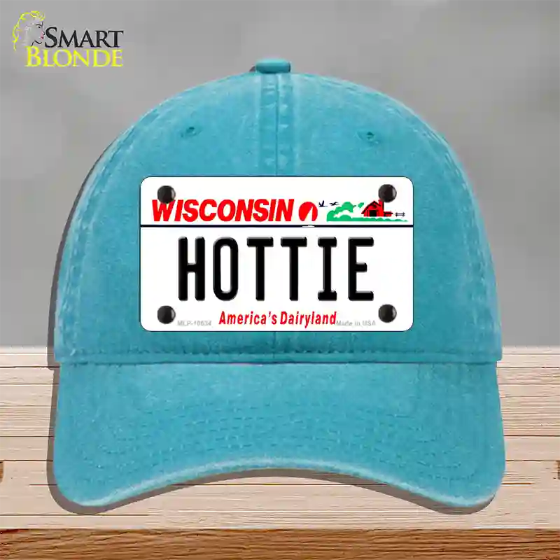 Hottie Wisconsin Novelty License Plate Hat Unconstructed Cotton / Lake Blue