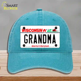 Grandma Wisconsin Novelty License Plate Hat Unconstructed Cotton / Lake Blue