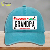 Grandpa Wisconsin Novelty License Plate Hat Unconstructed Cotton / Lake Blue