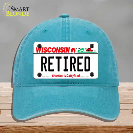 Retired Wisconsin Novelty License Plate Hat Unconstructed Cotton / Lake Blue