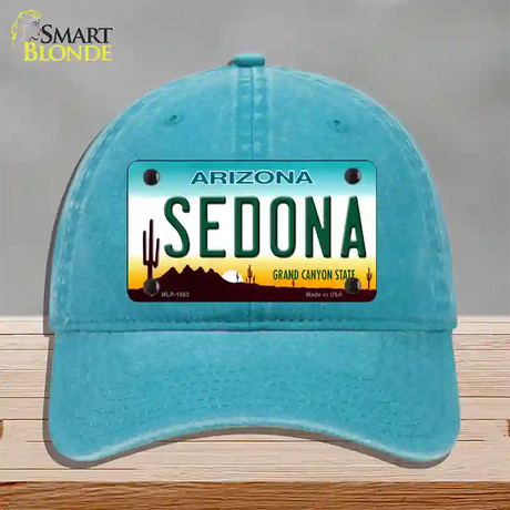 Sedona Arizona Novelty License Plate Hat Unconstructed Cotton / Lake Blue