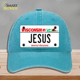 Jesus Wisconsin Novelty License Plate Hat Unconstructed Cotton / Lake Blue