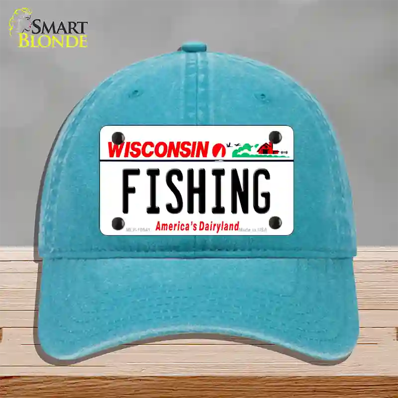 Fishing Wisconsin Novelty License Plate Hat Unconstructed Cotton / Lake Blue