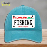 Fishing Wisconsin Novelty License Plate Hat Unconstructed Cotton / Lake Blue