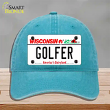 Golfer Wisconsin Novelty License Plate Hat Unconstructed Cotton / Lake Blue