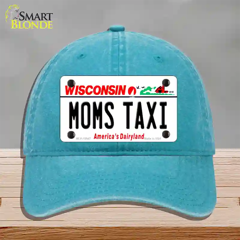 Moms Taxi Wisconsin Novelty License Plate Hat Unconstructed Cotton / Lake Blue