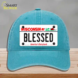 Blessed Wisconsin Novelty License Plate Hat Unconstructed Cotton / Lake Blue