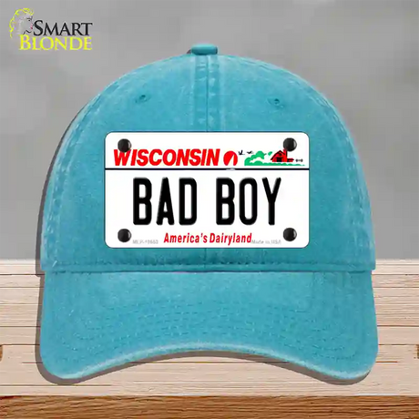 Bad Boy Wisconsin Novelty License Plate Hat Unconstructed Cotton / Lake Blue