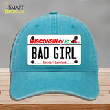 Bad Girl Wisconsin Novelty License Plate Hat Unconstructed Cotton / Lake Blue