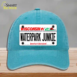 Waterpark Junkie Wisconsin Novelty License Plate Hat Unconstructed Cotton / Lake Blue