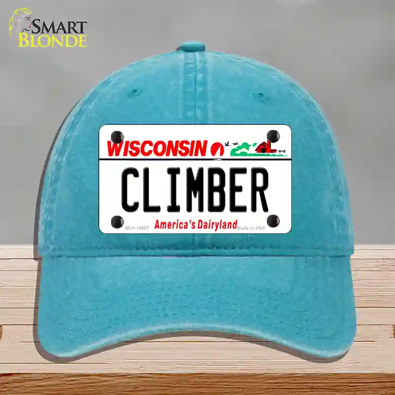 Climber Wisconsin Novelty License Plate Hat Unconstructed Cotton / Lake Blue