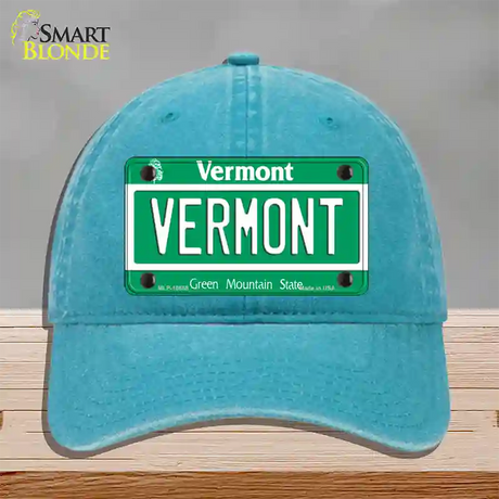 Vermont Green Mountain State Novelty License Plate Hat Unconstructed Cotton / Lake Blue