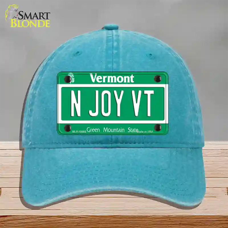 N Joy VT Vermont Novelty License Plate Hat Unconstructed Cotton / Lake Blue