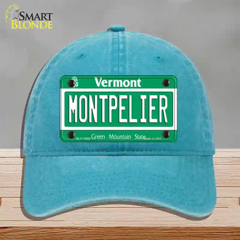 Montpelier Vermont Novelty License Plate Hat Unconstructed Cotton / Lake Blue