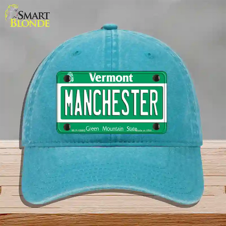 Manchester Vermont Novelty License Plate Hat Unconstructed Cotton / Lake Blue