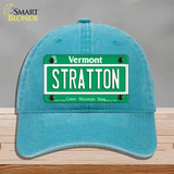 Stratton Vermont Novelty License Plate Hat Unconstructed Cotton / Lake Blue