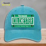 Colchester Vermont Novelty License Plate Hat Unconstructed Cotton / Lake Blue