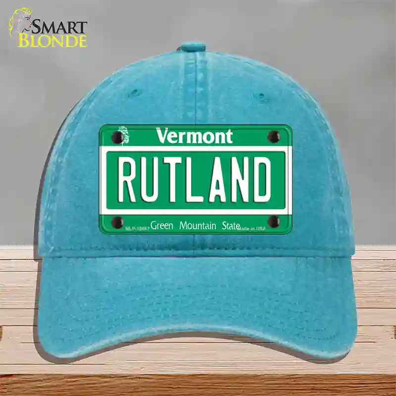 Rutland Vermont Novelty License Plate Hat Unconstructed Cotton / Lake Blue