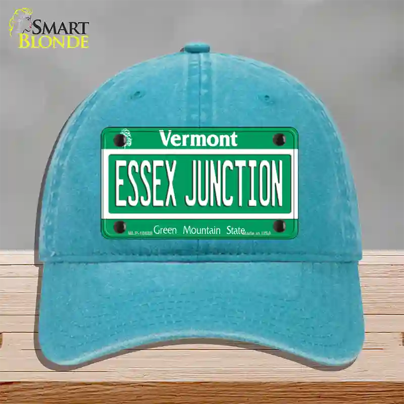 Essex Junction Vermont Novelty License Plate Hat Unconstructed Cotton / Lake Blue