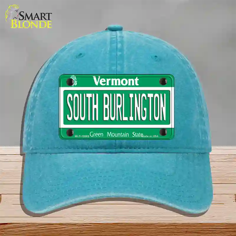 South Burlington Vermont Novelty License Plate Hat Unconstructed Cotton / Lake Blue