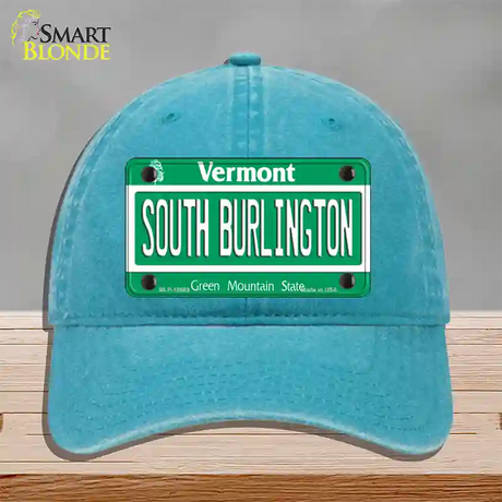 South Burlington Vermont Novelty License Plate Hat Unconstructed Cotton / Lake Blue