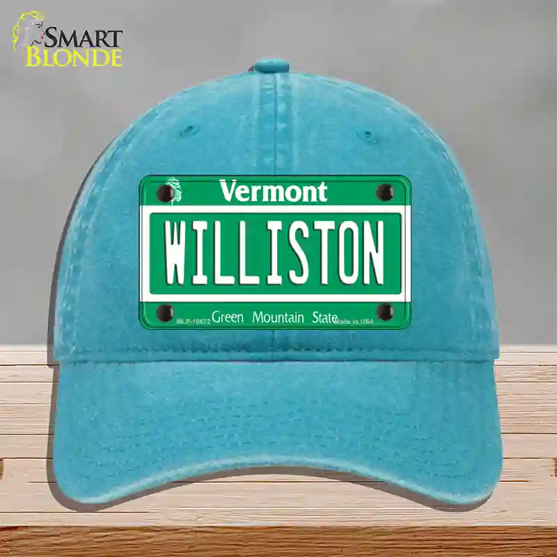 Williston Vermont Novelty License Plate Hat Unconstructed Cotton / Lake Blue