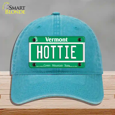 Hottie Vermont Novelty License Plate Hat Unconstructed Cotton / Lake Blue