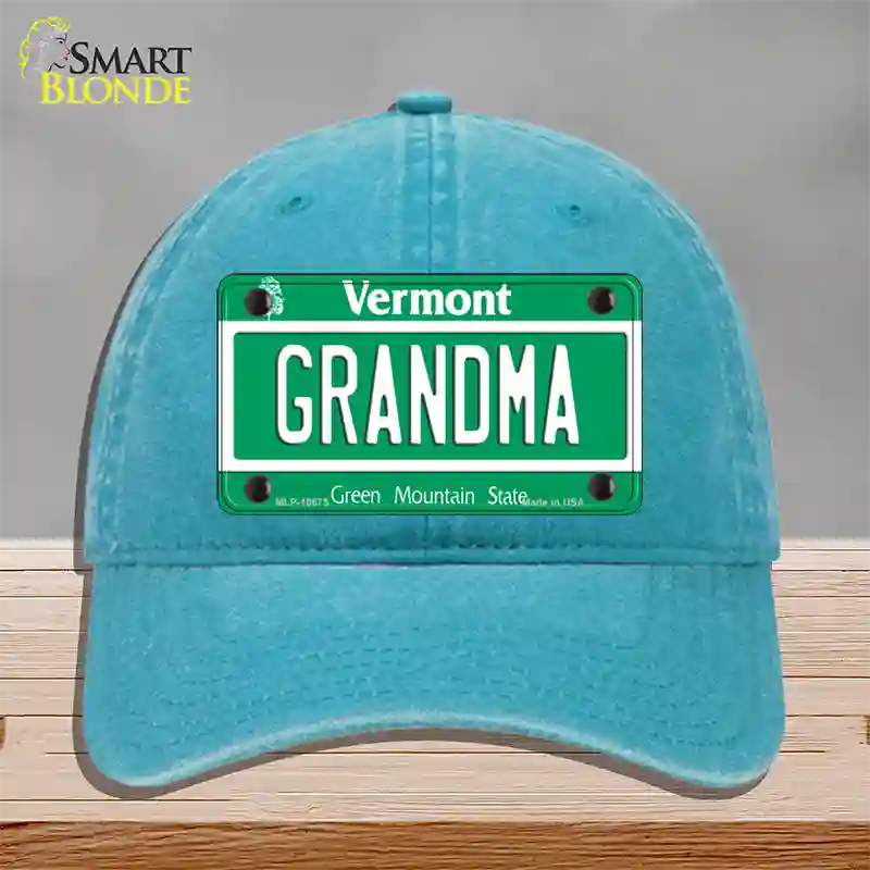 Grandma Vermont Novelty License Plate Hat Unconstructed Cotton / Lake Blue