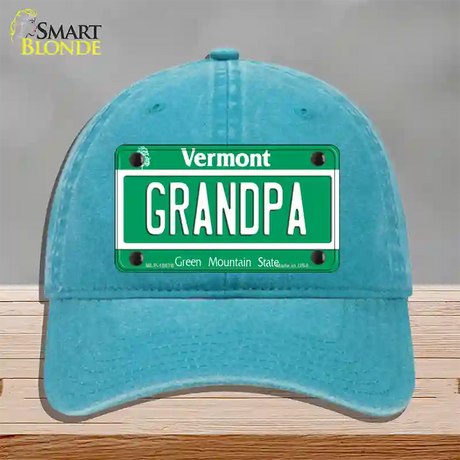 Grandpa Vermont Novelty License Plate Hat Unconstructed Cotton / Lake Blue