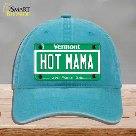 Hot Mama Vermont Novelty License Plate Hat Unconstructed Cotton / Lake Blue