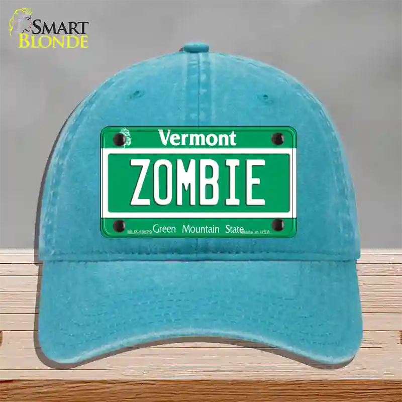 Zombie Vermont Novelty License Plate Hat Unconstructed Cotton / Lake Blue