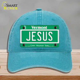 Jesus Vermont Novelty License Plate Hat Unconstructed Cotton / Lake Blue