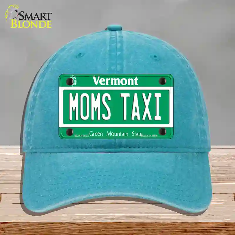 Moms Taxi Vermont Novelty License Plate Hat Unconstructed Cotton / Lake Blue