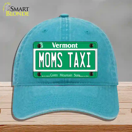 Moms Taxi Vermont Novelty License Plate Hat Unconstructed Cotton / Lake Blue