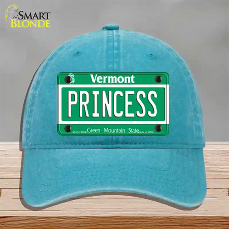 Princess Vermont Novelty License Plate Hat Unconstructed Cotton / Lake Blue