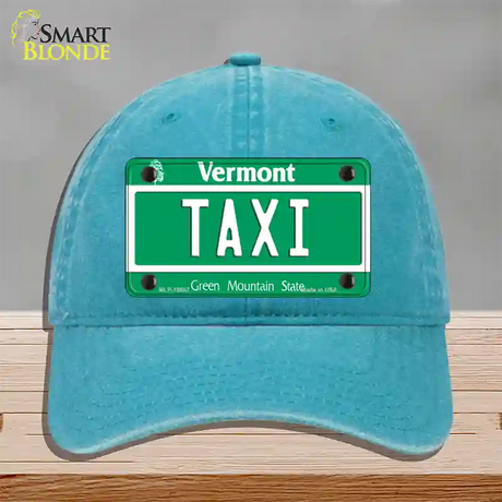 Taxi Vermont Novelty License Plate Hat Unconstructed Cotton / Lake Blue