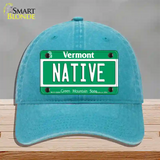 Native Vermont Novelty License Plate Hat Unconstructed Cotton / Lake Blue