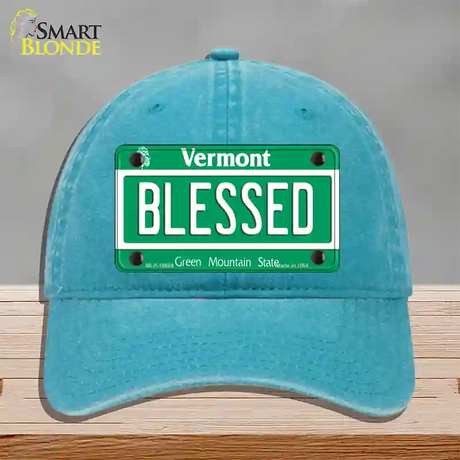 Blessed Vermont Novelty License Plate Hat Unconstructed Cotton / Lake Blue