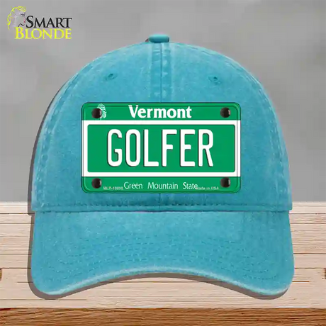 Golfer Vermont Novelty License Plate Hat Unconstructed Cotton / Lake Blue