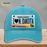 I Love North Dakota Novelty License Plate Hat Unconstructed Cotton / Lake Blue